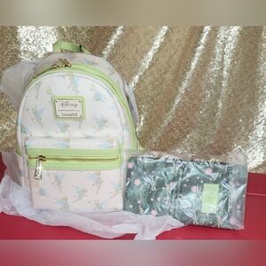 Loungefly Tinker Bell Green AOP Mini Backpack & Coin Purse Disney Tinkerbell NWT